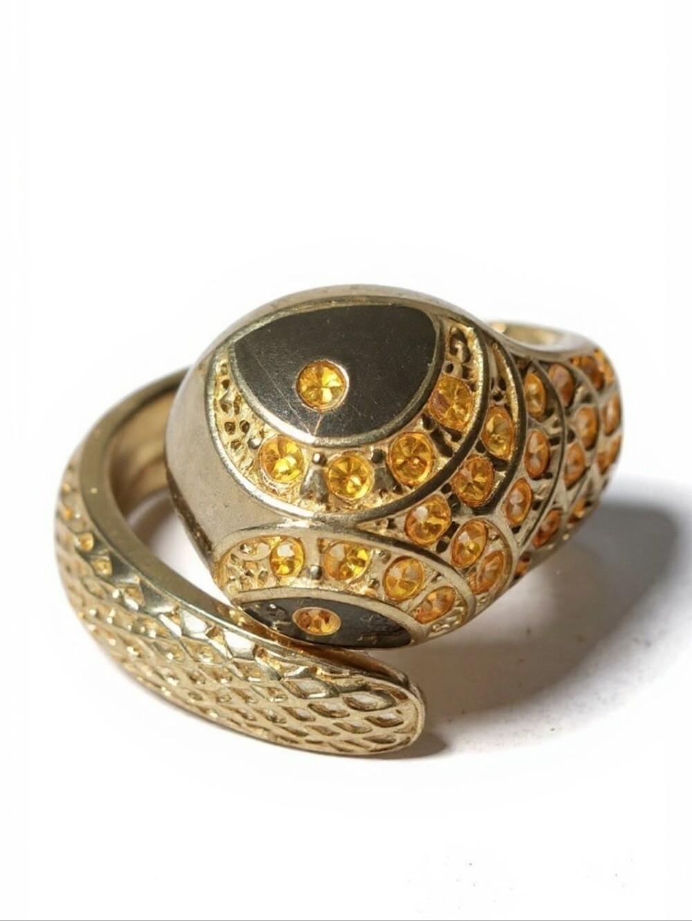 Vintage Gold Snake Wrap Ring with Yellow Crystal Accents